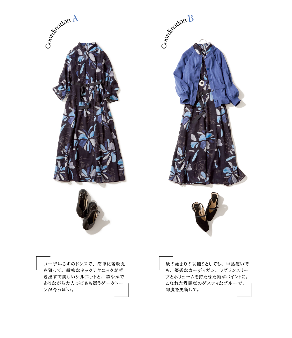 PINORE × 水野美紀 透け感あるプリントドレスを主役に。